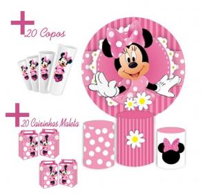 Festa Minnie - Kit Capas + Copos Long Drink + Caixinhas Maleta      