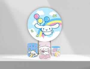 Kit Painel Redondo 1,5m + Trio Cilindros - Cinnamoroll Tecido Helanca Premium    Elástico 