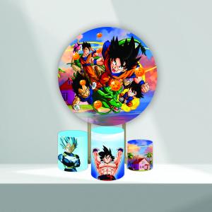 Kit Painel Redondo 1,5m + Trio Cilindros - Dragon Ball Tecido Helanca Premium    Elástico 