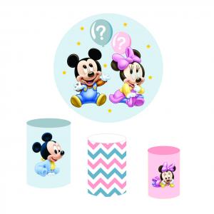 Kit Capas Painel Redondo 1,5m + Trio Cilindros - Tema Baby Disney Tecido Helanca Premium    Elástico 