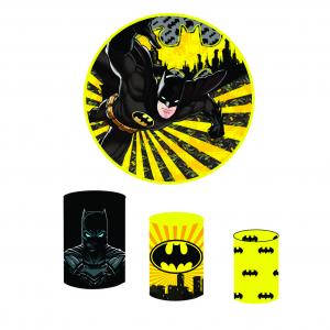 Kit Capas Painel Redondo 1,5m + Trio Cilindros - Tema Batman Tecido Helanca Premium    Elástico 