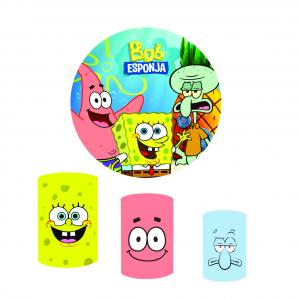 Kit Capas Painel Redondo 1,5m + Trio Cilindros - Tema  Bob Esponja Tecido Helanca Premium    Elástico 