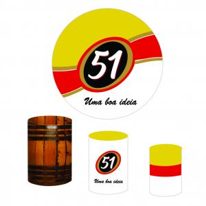 Kit Capas Painel Redondo 1,5m + Trio Cilindros - Tema Cachaça 51 Tecido Helanca Premium    Elástico 