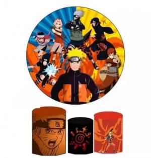 Painel Decoração Festa + Trio Capas para Cilindros Veste Fácil Naruto Tecido Helanca Premium    Elástico 