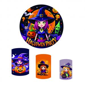 Kit Capas Painel Redondo 1,5m + Trio para Cilindros - Tema Halloween Tecido Helanca Premium    Elástico 