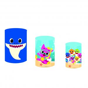 Trio Capas Cilindros Sublimados - Tema Baby Shark Tecido Helanca Premium    Elástico 